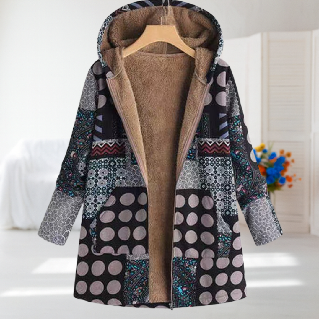 Rosalie | Geometric Patchwork Hooded Coat
