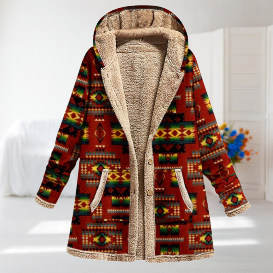 Elaine | Warm Patterned Coat with Hood