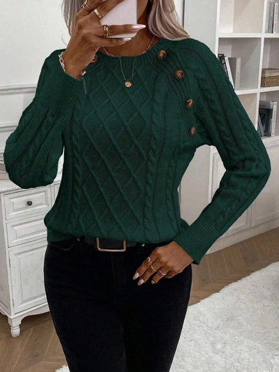 Abbey | Button-Detail Cable Knit Jumper