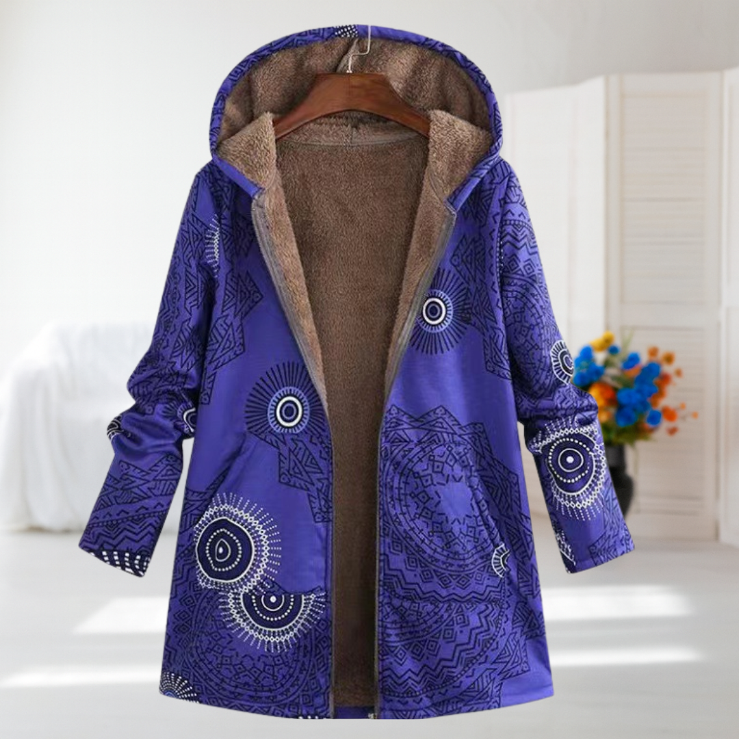Cassie | Blue Artistic Hooded Coat