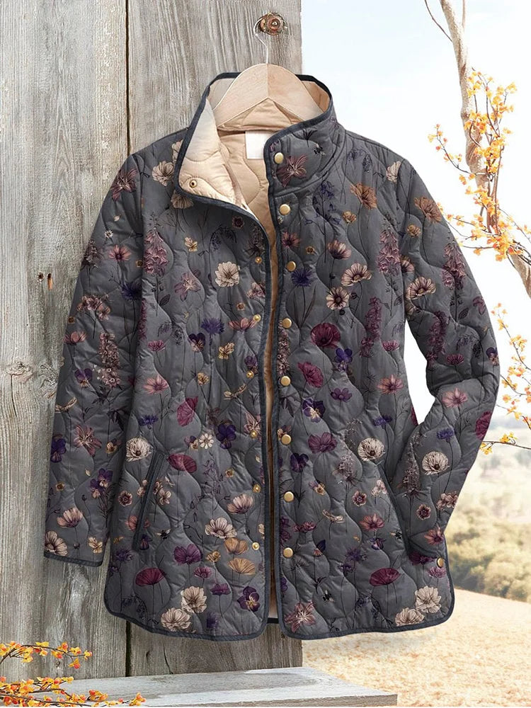Vintage Floral Print Casual Quilted Jacket