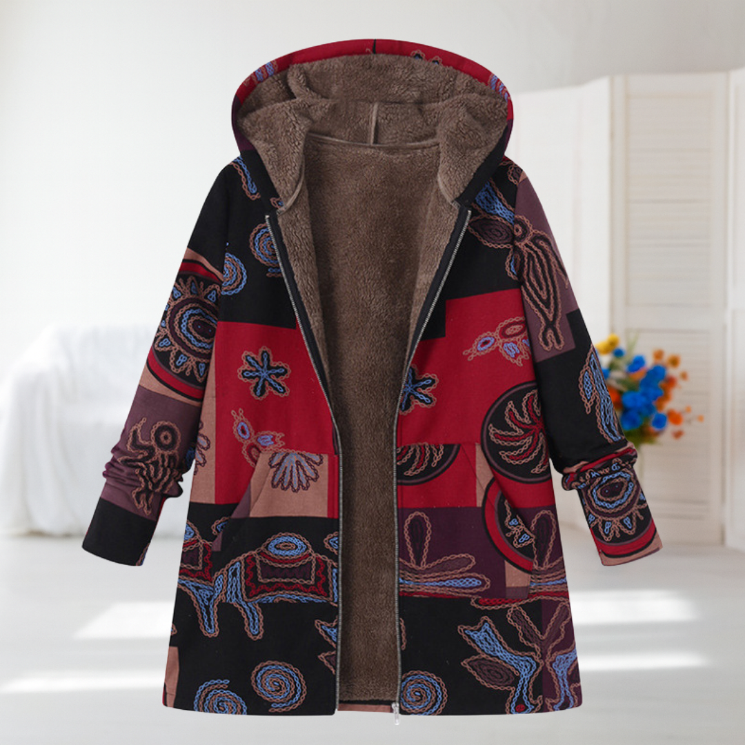 Mirelle | Red & Black Artistic Hooded Coat