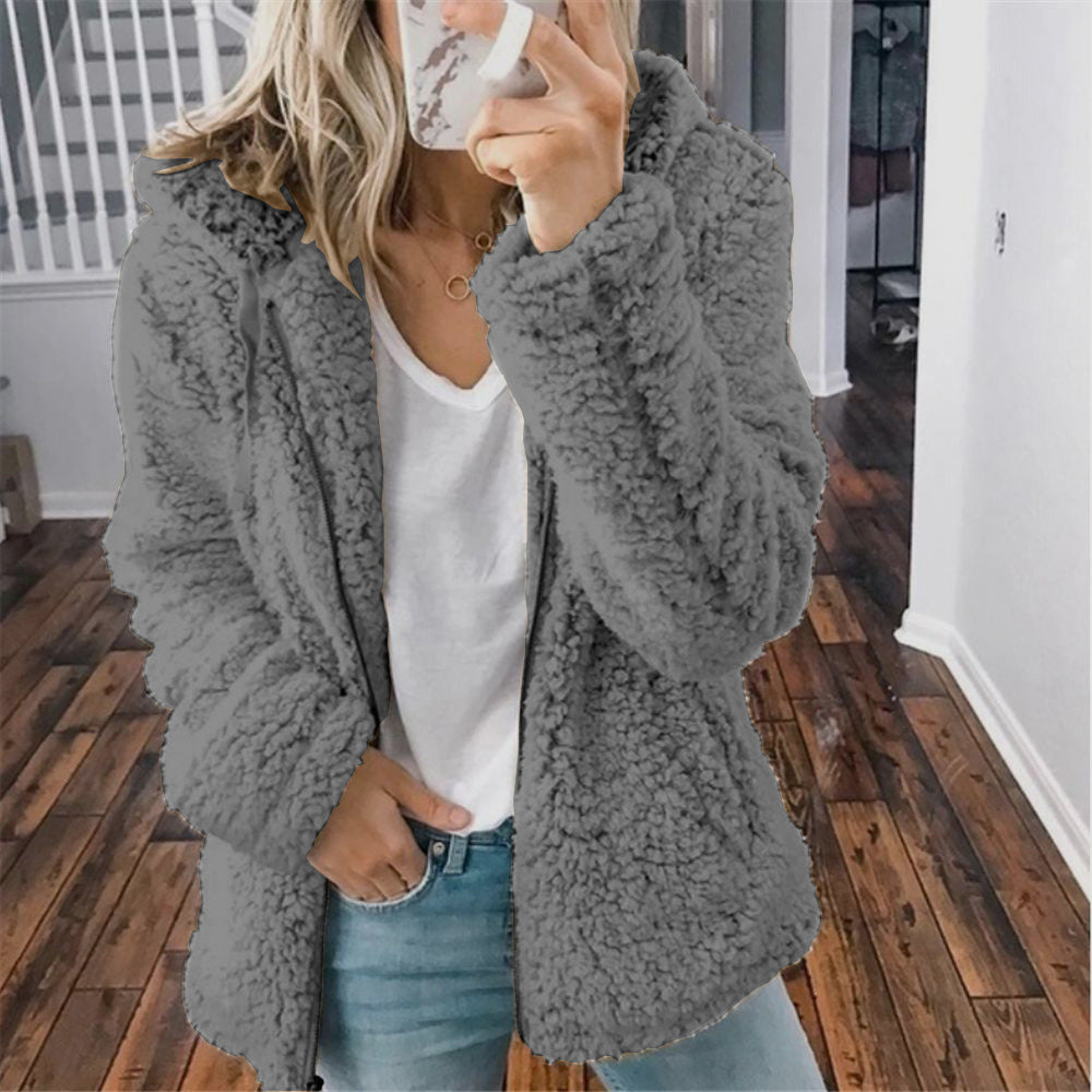 Raina | Winter Lamb Wool Plush Hooded Jacket