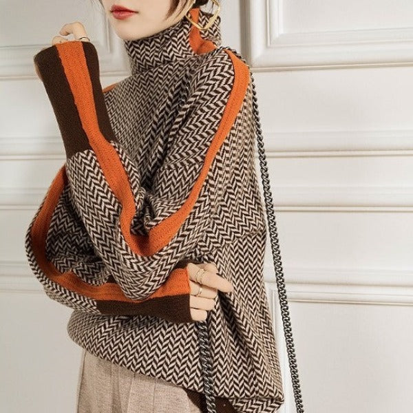 Arabella | High neck Sweater with striking contrasting stripes