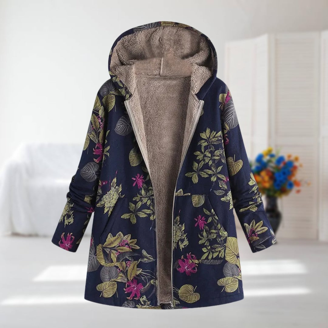 Nora | Navy Floral Hooded Coat
