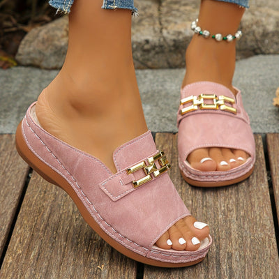 Romy | Gold-Link Slide Sandals
