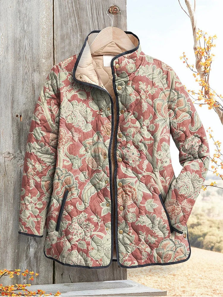 Vintage Floral Print Casual Quilted Jacket
