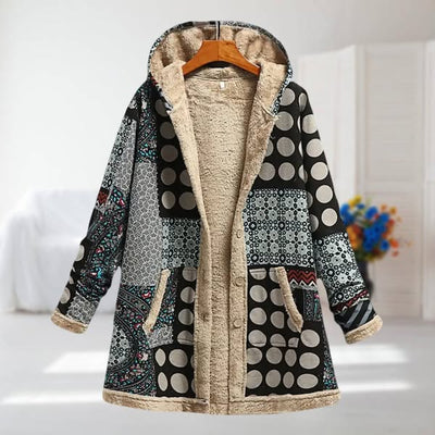 Elisa | Geometric Patchwork Hooded Coat